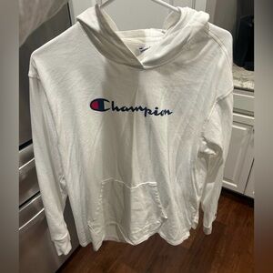 Champion Women's Long Sleeve pullover Hoodie Tshirt Large White Kangaroo Pocket
